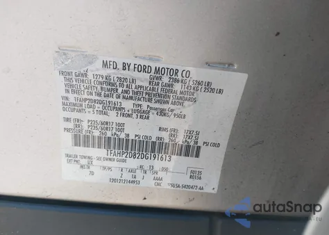 2013 Ford Taurus Se из США, поврежденный, VIN 1FAHP2D82DG191613